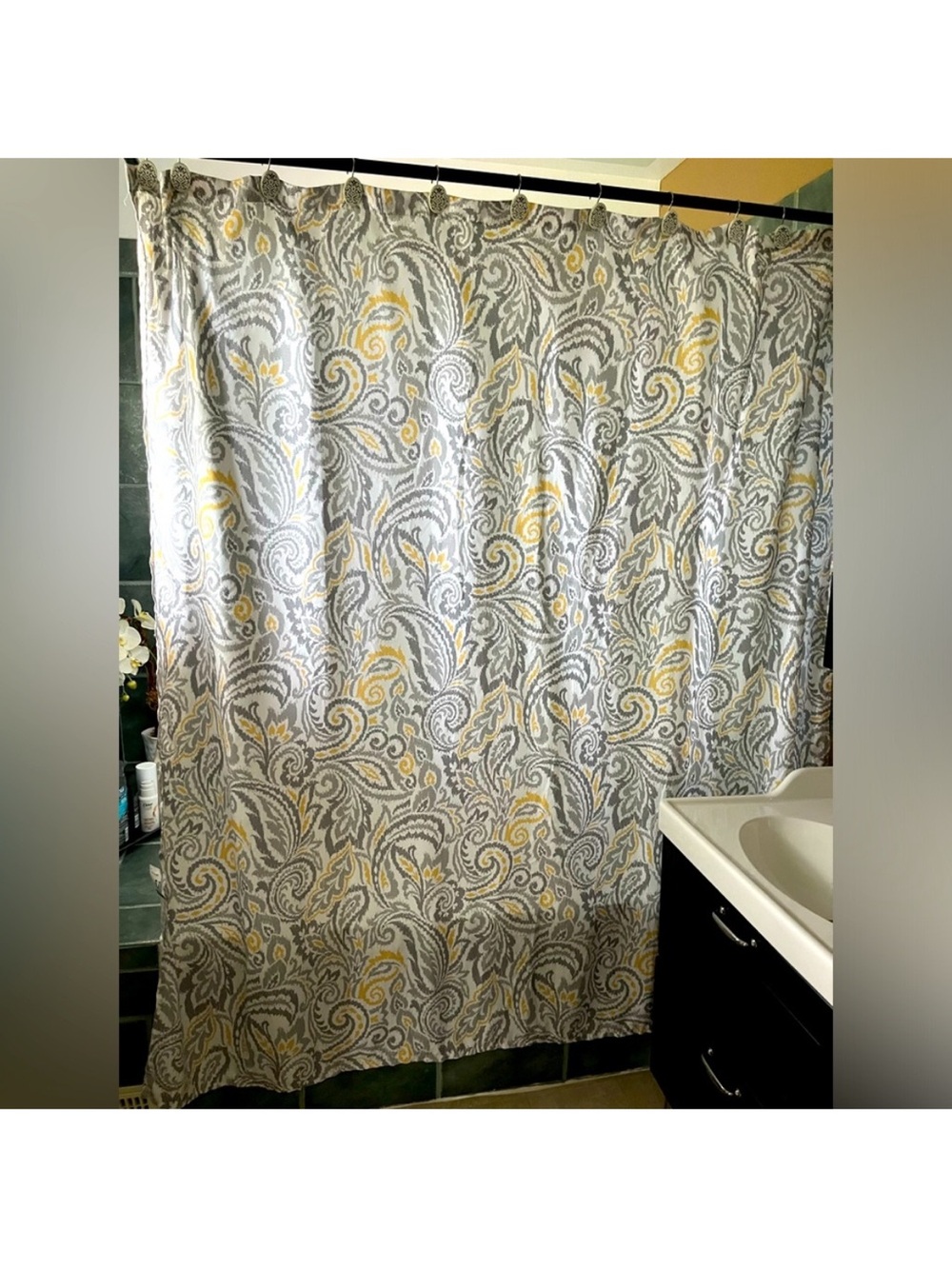 Gray and Yellow Paisley Shower Curtain - Home Bath